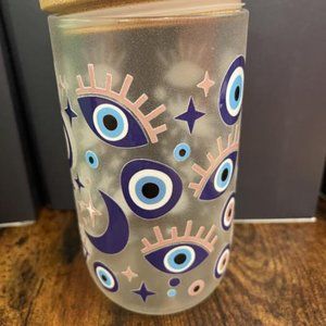 GLOW IN THE DARK EVIL EYE WINE GLASS TUMBLER 18oz